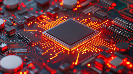 Fototapeta premium Abstract visualization of nuttakrit quantum computer chip in digital environment