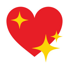 Red sparkling Heart Emoji isolated on white background. Heart with shine icon stars sparkle firework, decoration twinkle. Button for expressing social smileys valentine's day. Vector Illustration.