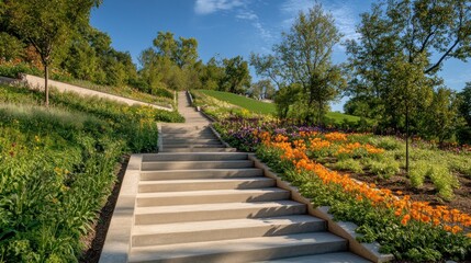 Obraz premium Stone Steps Ascending Through A Lush Garden