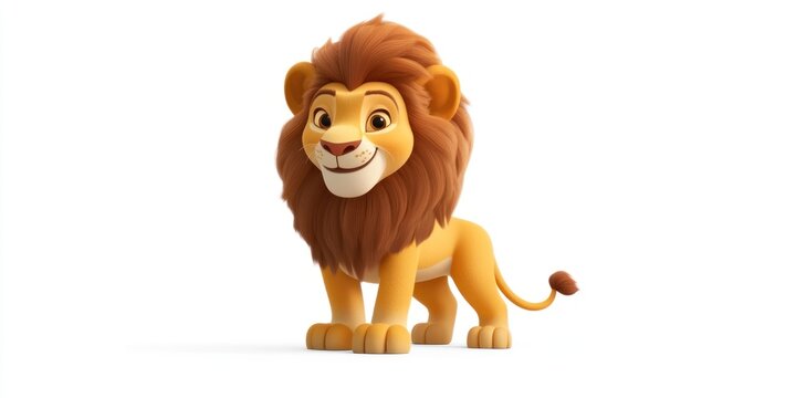Adorable cartoon lion cub standing, smiling.