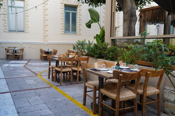taverna and restaurant terrace in the pedestrian area 
