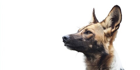 Brown and black dog with alert ears