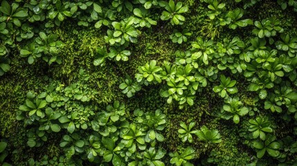 Lush Green Moss And Small Plants Covering A Surface