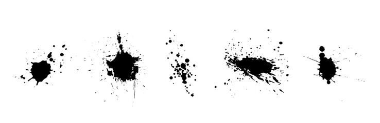 Set of abstract ink blots, stains, drops, splashes. Vector graphics.
