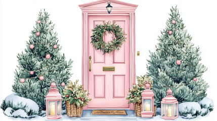 Painted Christmas pink door. 
