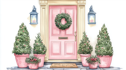 Painted Christmas pink door. 