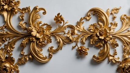 Baroque gold decoration on white elegant backdrop