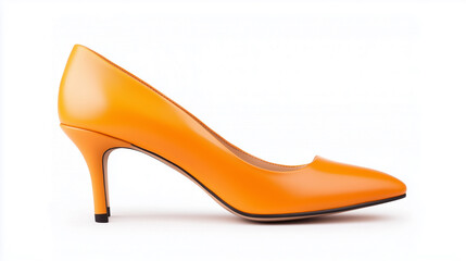 Stylish orange high heel shoe with sleek design and pointed toe. Perfect for formal occasions or adding pop of color to any outfit.