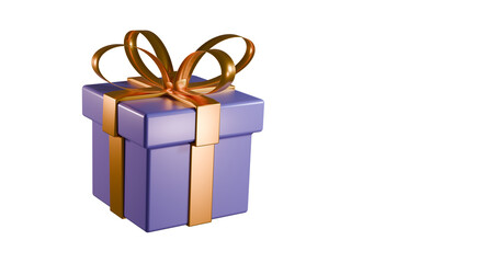 gift box isolated on white transparent background, purple box with golden ribbon