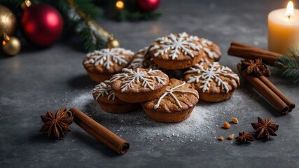 Fototapeta premium Christmas baking recipe ideas with ingredients on display