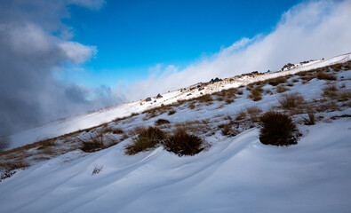 Winter scenes landscape central otago new zealand snow, mountains, hills, blue sky, stunning beauty