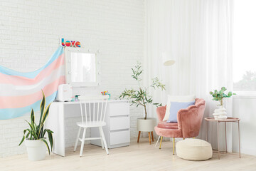 Obraz premium Interior of makeup room with table, armchair and transgender flag