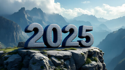 2025 text on mountain showing travel to mountains in 2025, journey, Himalayas, mount Everest.