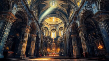 Grand Cathedral Interior With Majestic Architecture And Divine Light : Generative AI