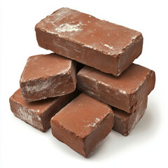 Stacked Red Clay Bricks Displayed on a White Background