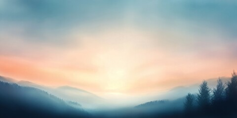 Obraz premium Serene sunrise over misty mountains creating a tranquil atmosphere in nature