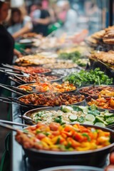 Obraz premium Bustling buffet offering assorted dishes in large pots, inviting customers to serve themselves
