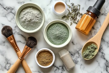 Natural beauty ingredients preparation home kitchen product photography bright environment top-down view wellness concept