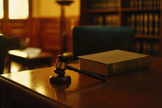 A judge��s gavel sits on a table, emphasizing law and courtroom procedures.