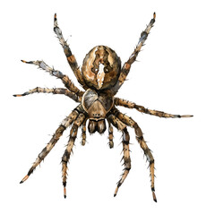 A watercolor drawing of a wolf spider, isolated on a white background. Wolf spider vector.