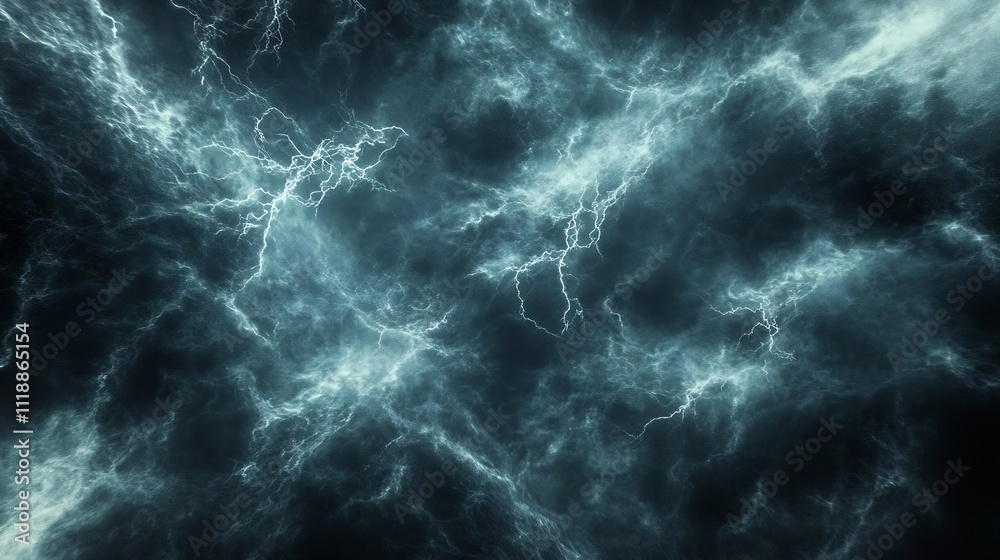 Aufkleber mystical chaotic electric energy in dark clouds symbolizing power and uncertainty : generative ai