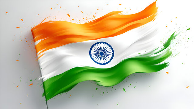 Indian tricolour flag wavey illustration, tricolour brush paint, background for Republic day of India, Independence day, 26 January and 15 August, Indian architecture.