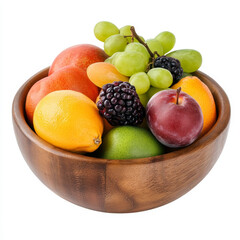 Fresh Harvest of Colorful Fruits in Wooden Bowl Arrangement