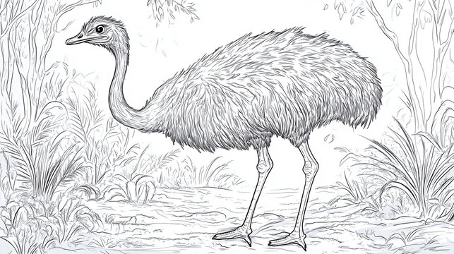 emu bird sketch in natural environment clip art preview
