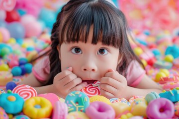 Fototapeta premium Children Surrounded by Sweets and Candies
