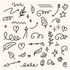 Element line set With illustration style doodle