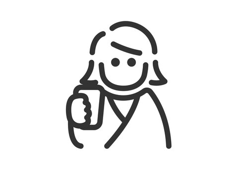 recommend clip art: 健康診断で、バリウムを飲む女性のアイコン（線画）のイラスト