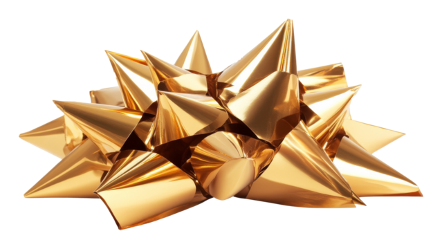 Gold metallic gift bow on transparent background