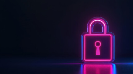 glowing pink padlock symbolizes digital security and protection in dark environment. This modern design emphasizes importance of cybersecurity in today digital age