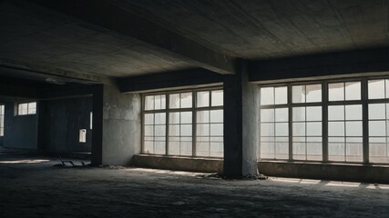 Plastered wall with windows and concrete surroundings