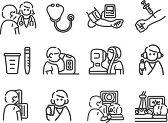 健康診断のメニューのアイコン（線画）のイラストセット
