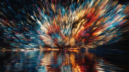 Fototapeta premium Abstract colorful explosion reflected in water.