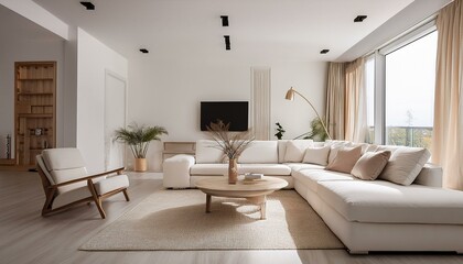 Fototapeta premium Choosing the right furniture arrangement for white and neutral living rooms