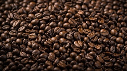 Obraz premium Top view of roasted coffee beans with text space