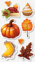 Autumn harvest stickers set featuring pumpkins, leaves, and seasonal treats for thanksgiving