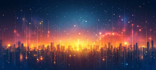 Obraz premium Futuristic Cityscape With Glowing Lines And Lights, Abstract Urban Landscape Background