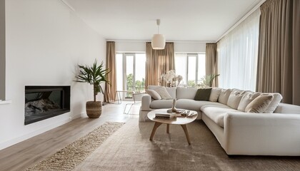 Arranging furniture in a white and neutral living room for optimal flow and functionality in design