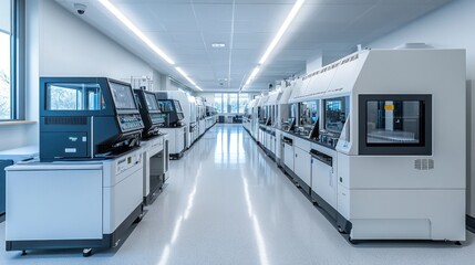 Obraz premium Modern, clean laboratory with rows of high-tech medical equipment.