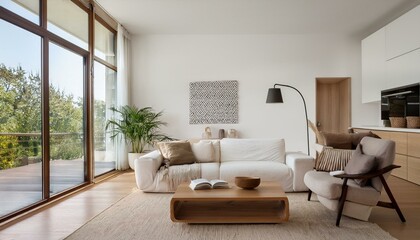 Fototapeta premium Inspiring color combinations for white and neutral living rooms that create a soothing and inviting atmosphere