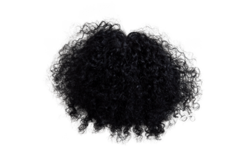 Curly disheveled African black hair on a png transparent background.
