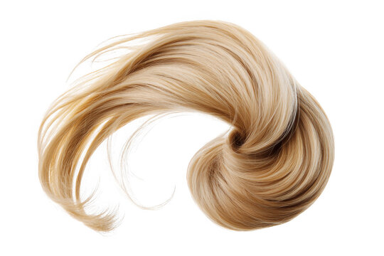 Blond hair isolated on a png transparent background, long wavy ponytail style.