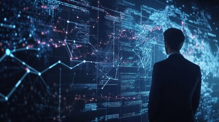 Businessman Analyzing Data on Digital Screen