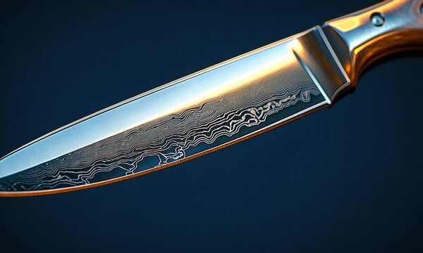 A close-up of a beautifully crafted knife blade showcasing intricate patterns.