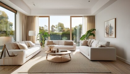 Fototapeta premium Storage Solutions for a Clutter-Free White and Neutral Living Room