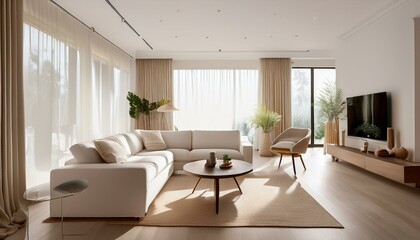 Fototapeta premium Incorporating Modern Art into White and Neutral Living Room