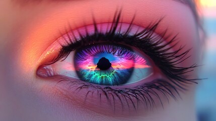 Fototapeta premium A Window to the Soul: Vibrant Sunset Reflected in a Captivating Eye